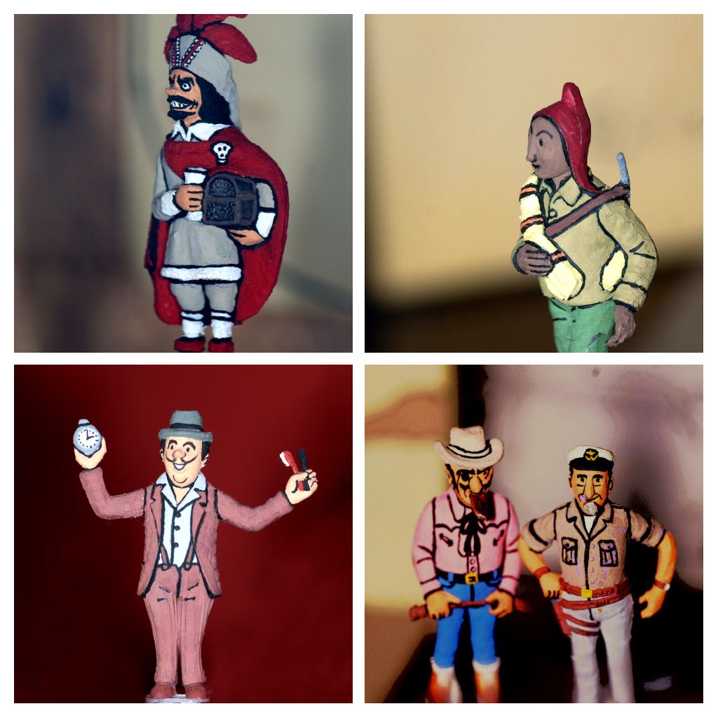 Juan d'Ors - Museo Tintín - Figuras - Rackham, Zorrino, Oliveira da Figueira, Rastapopoulos, Allan